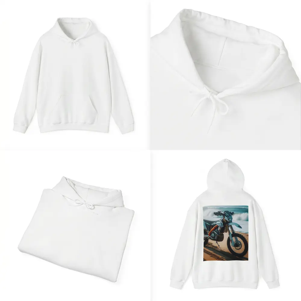 KTM Dirt Bike Parked on Sandy Beach – Hoodies