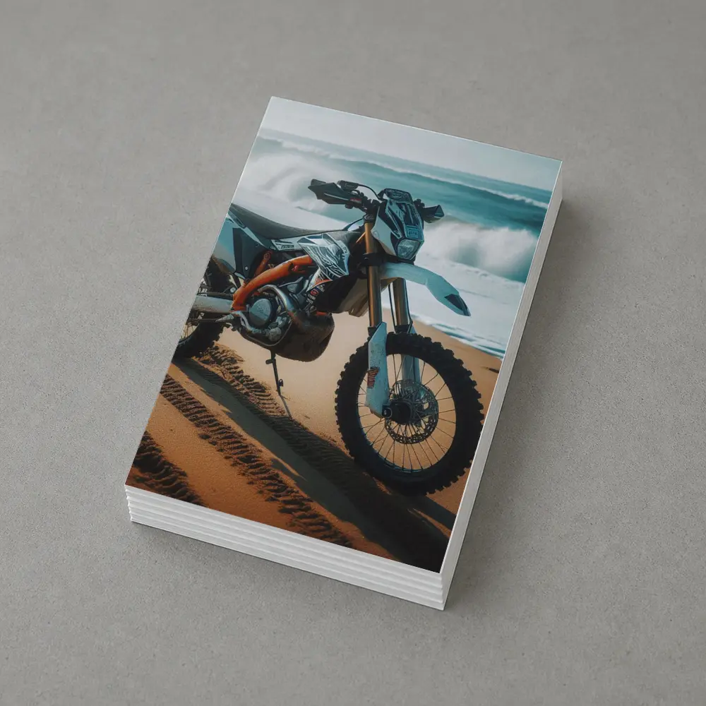 KTM Dirt Bike Parked on Sandy Beach – Postcards