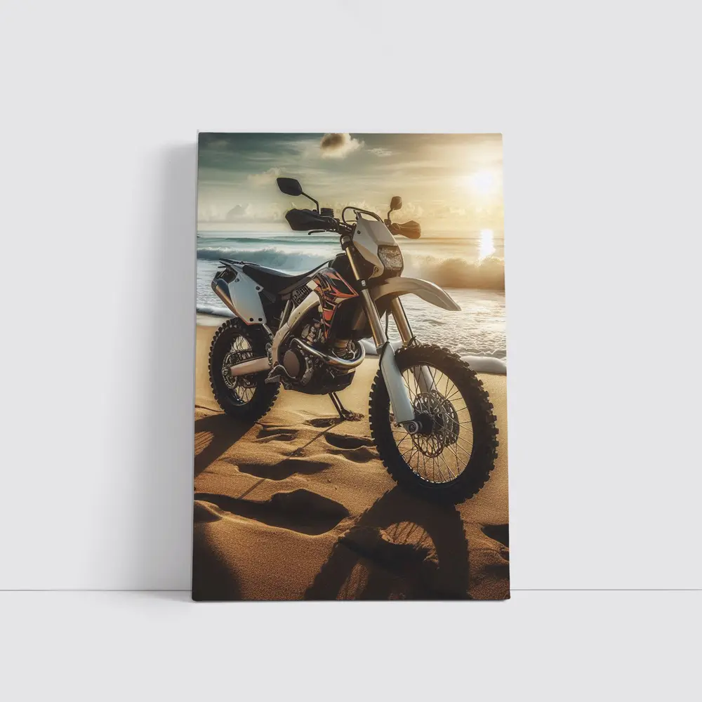 Dirt Bike Parked On Sunny Beach – Wall Art