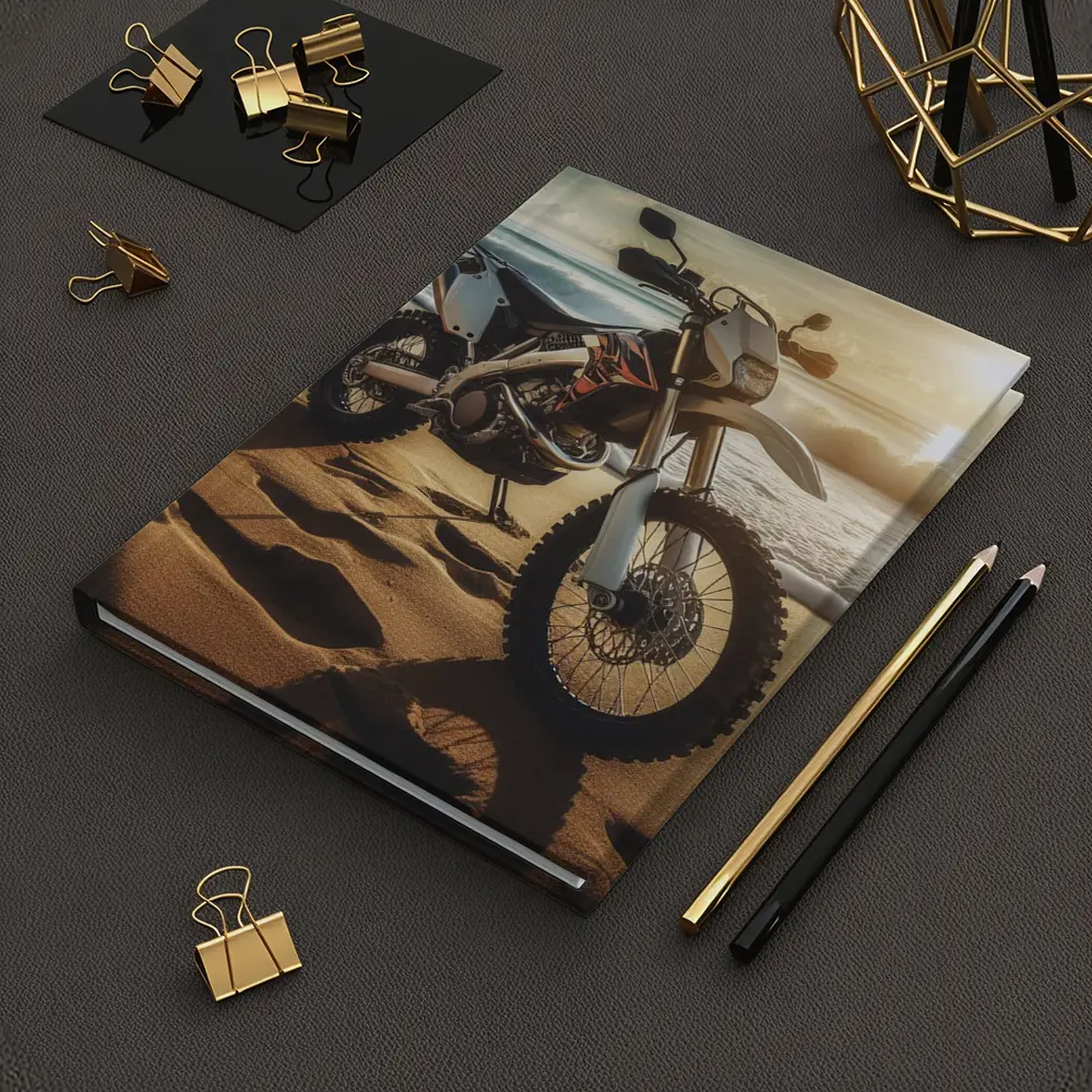 Dirt Bike Parked On Sunny Beach – Notebooks