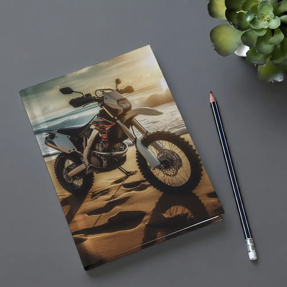 Dirt Bike Parked On Sunny Beach – Notebooks