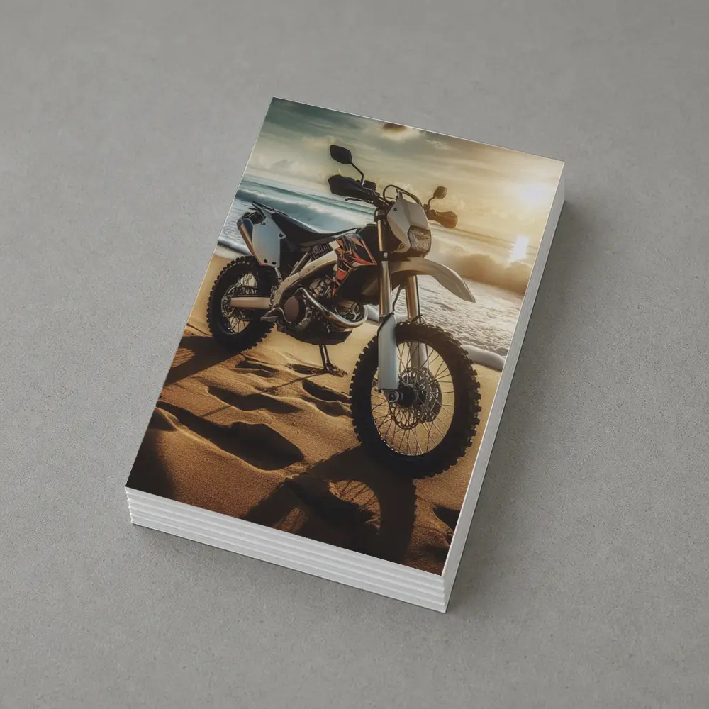 Dirt Bike Parked On Sunny Beach – Postcards