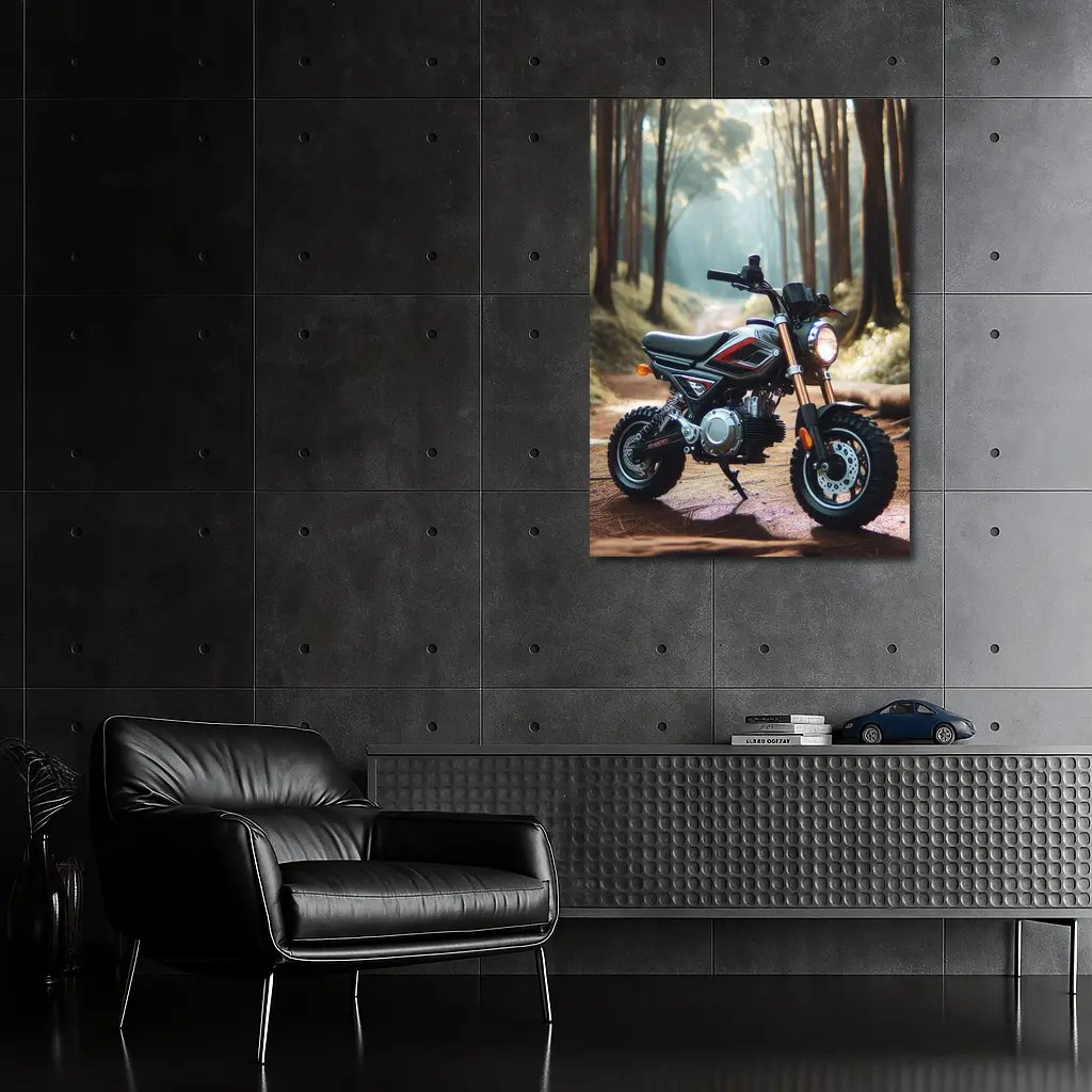 Mini Dirt Bike Parked In Misty Forest – Wall Art