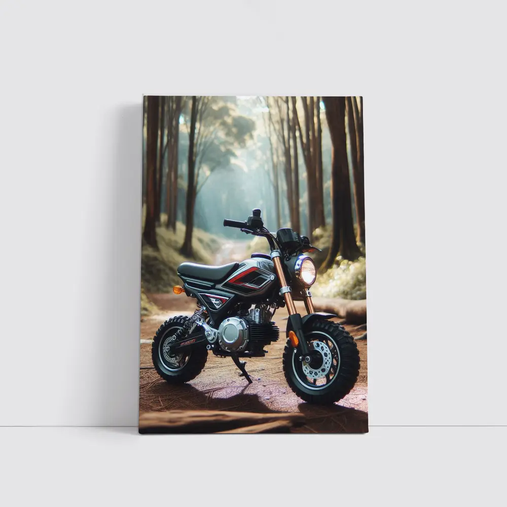 Mini Dirt Bike Parked In Misty Forest – Wall Art