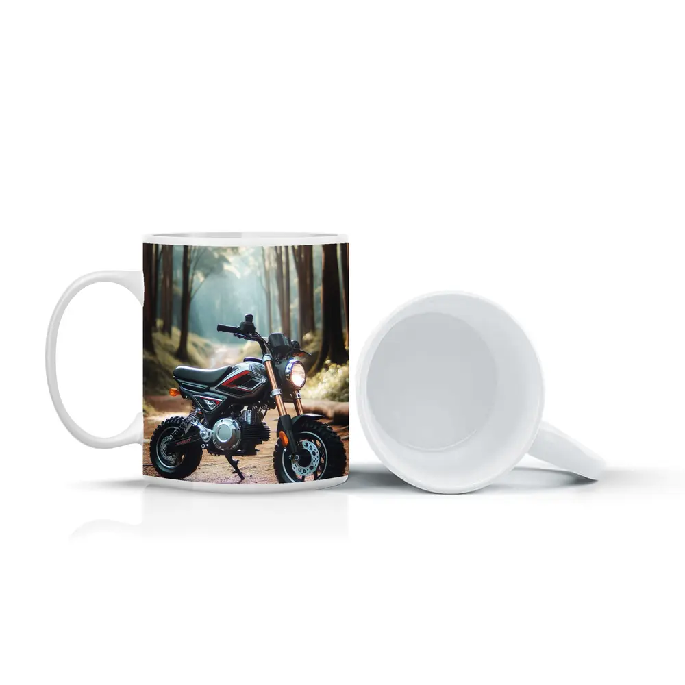 Mini Dirt Bike Parked In Misty Forest – Mugs