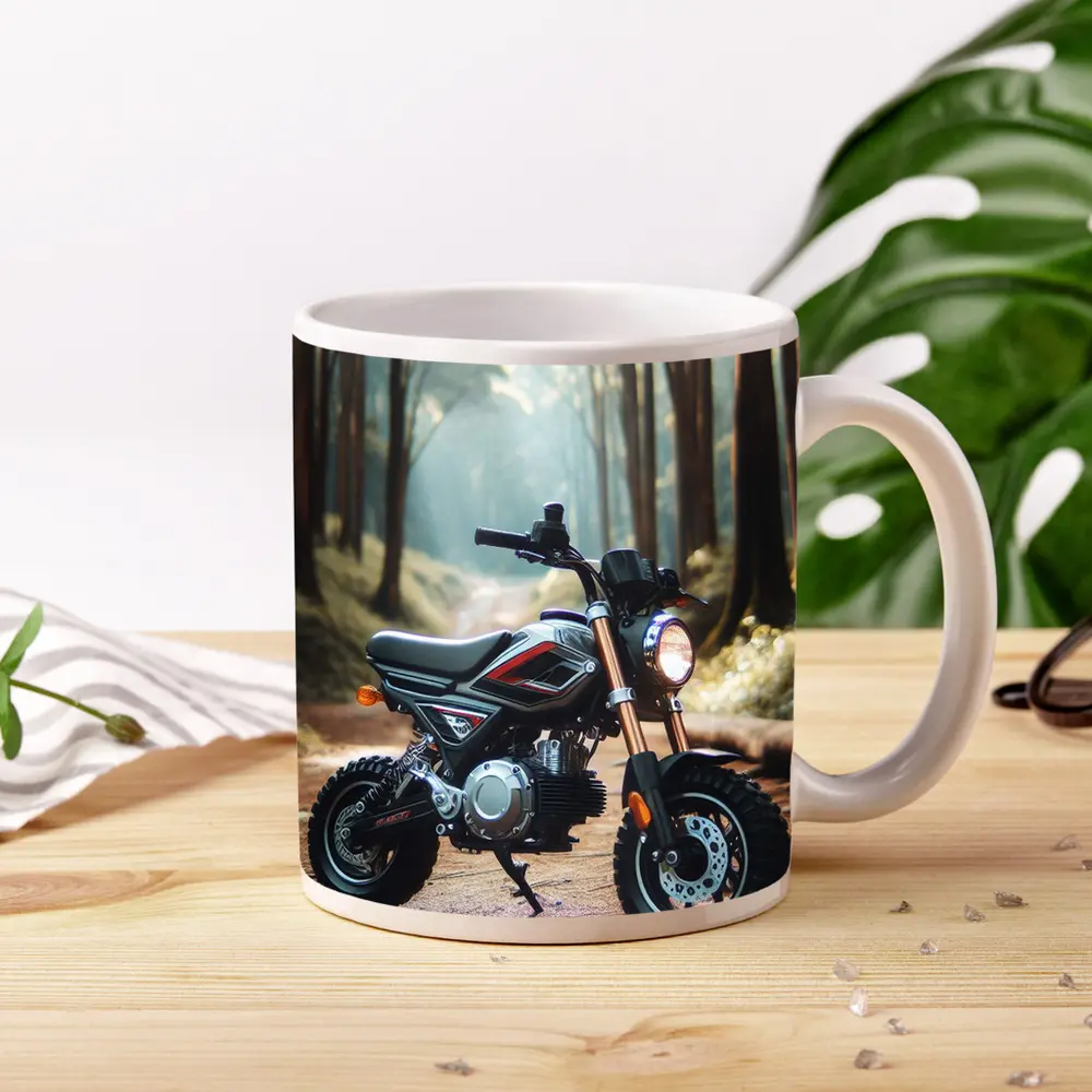 Mini Dirt Bike Parked In Misty Forest – Mugs