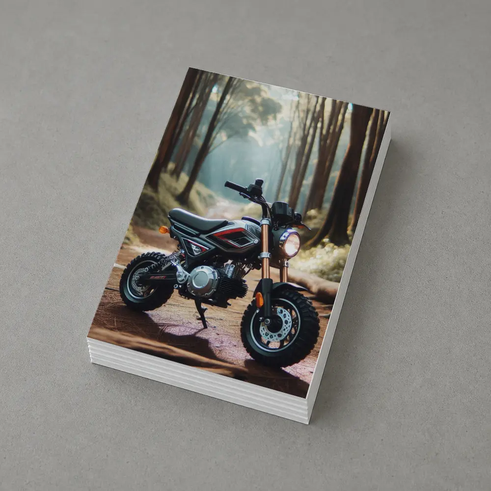 Mini Dirt Bike Parked In Misty Forest – Postcards