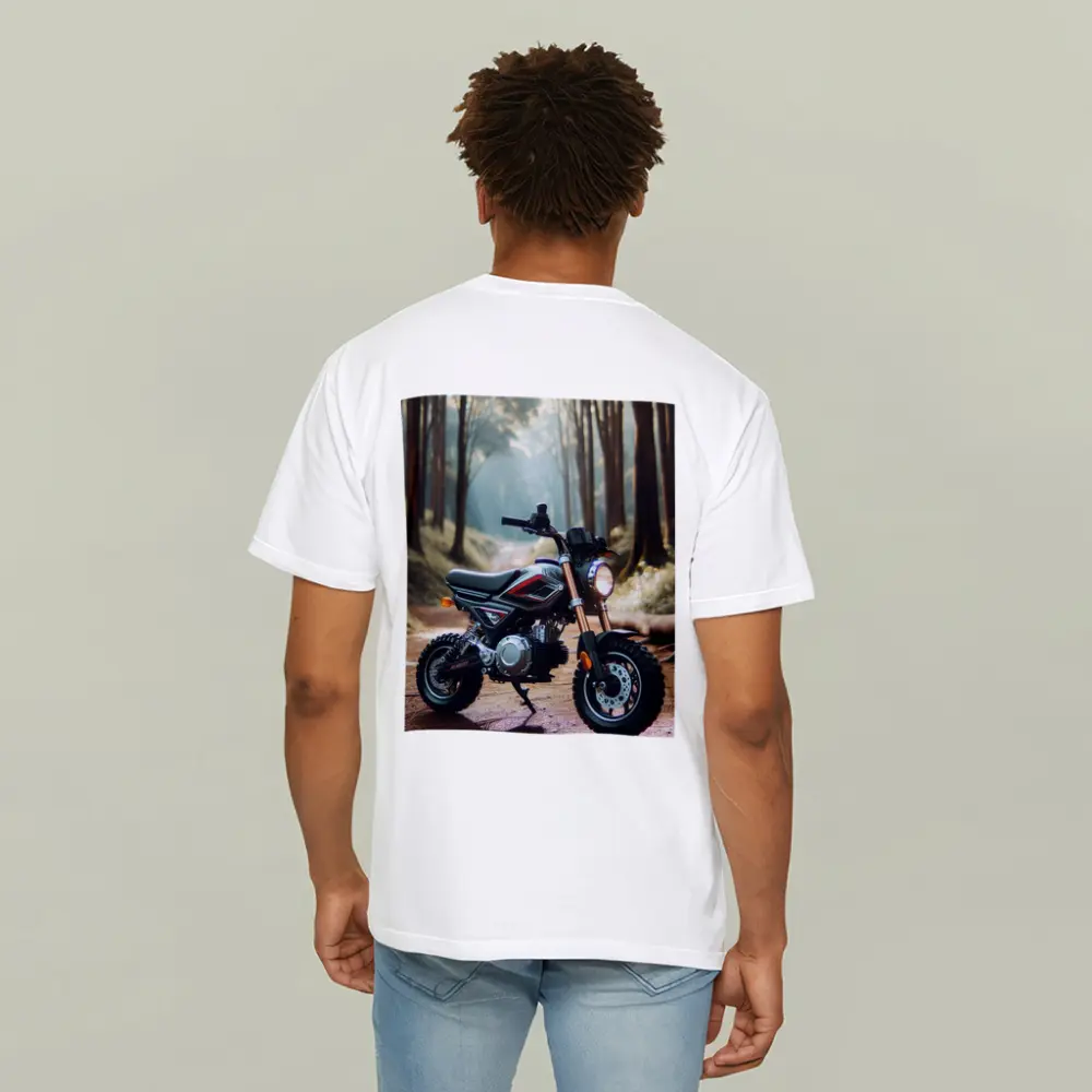 Mini Dirt Bike Parked In Misty Forest – T-Shirts