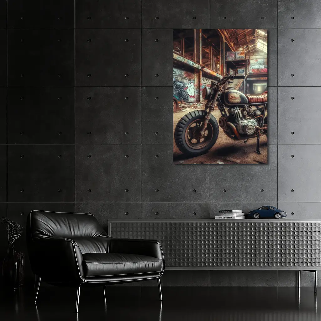 Cafe Racer Motorcycle Abandoned Graffiti Warehouse – Wall Art