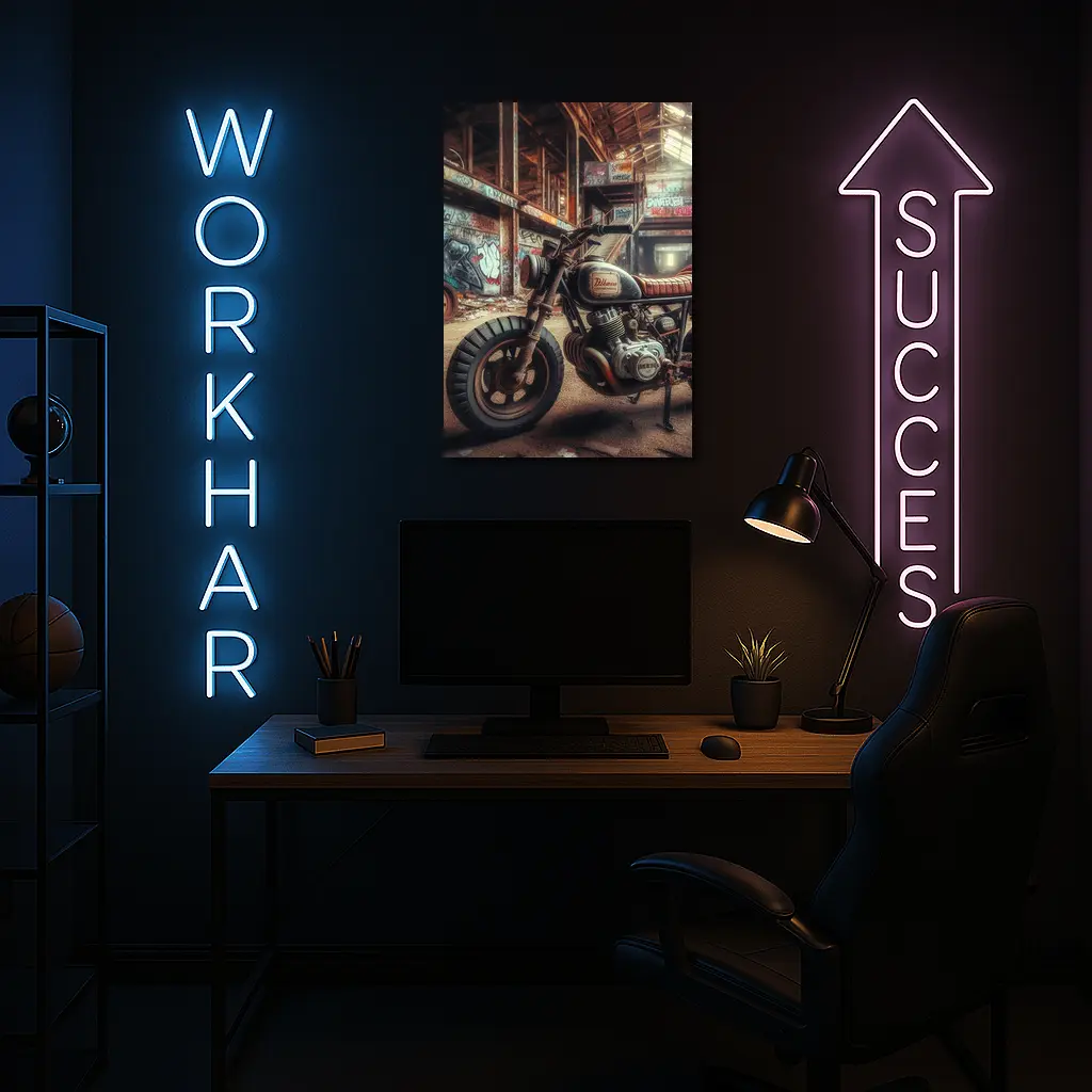Cafe Racer Motorcycle Abandoned Graffiti Warehouse – Wall Art