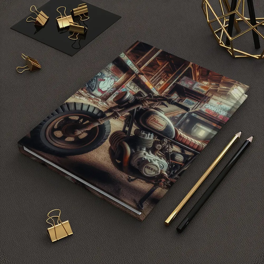 Cafe Racer Motorcycle Abandoned Graffiti Warehouse – Notebooks