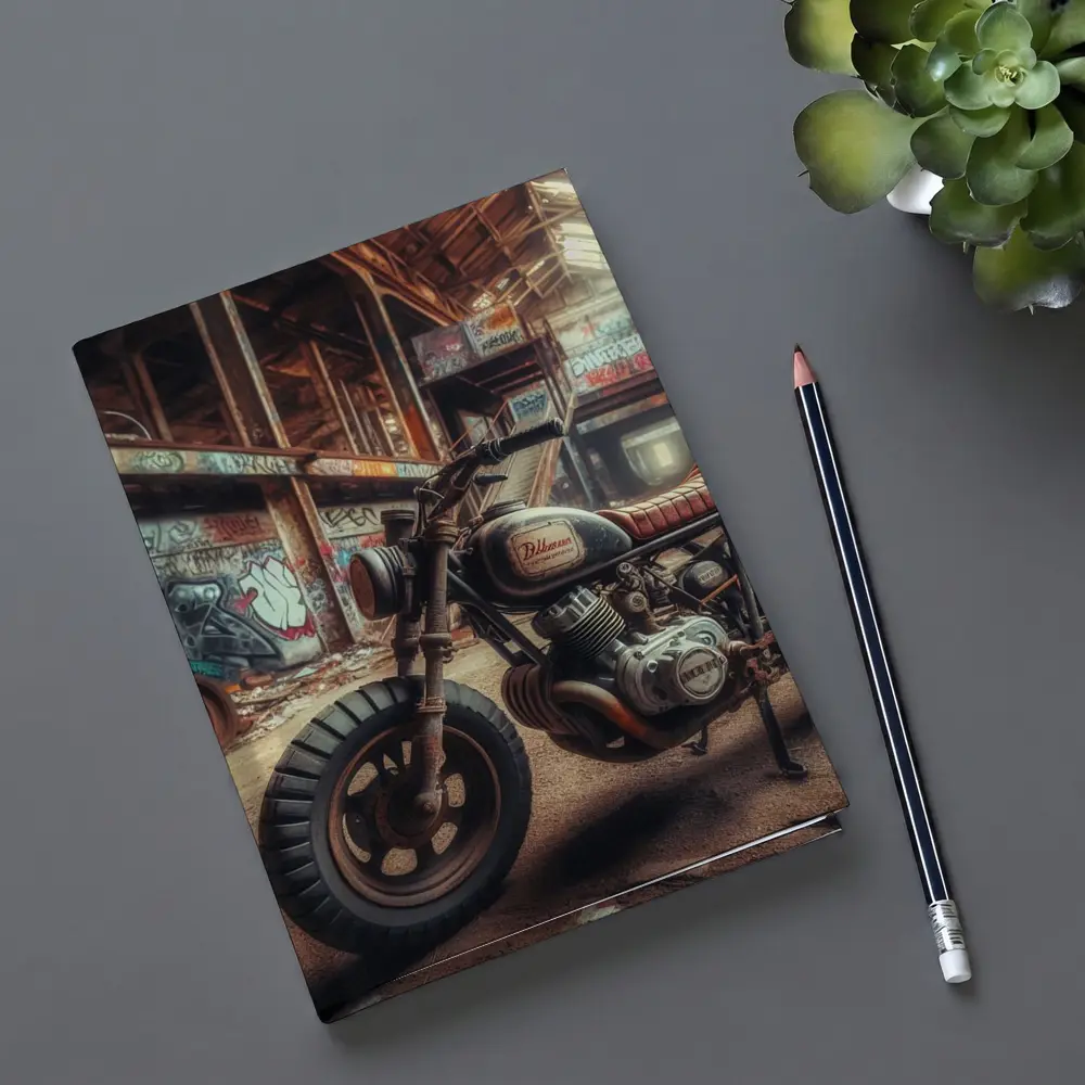 Cafe Racer Motorcycle Abandoned Graffiti Warehouse – Notebooks