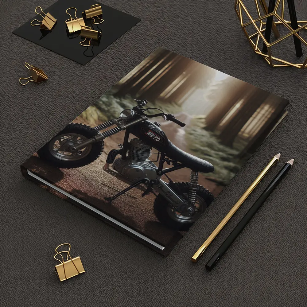 Mini Scrambler Motorcycle Parked Forest Path – Notebooks