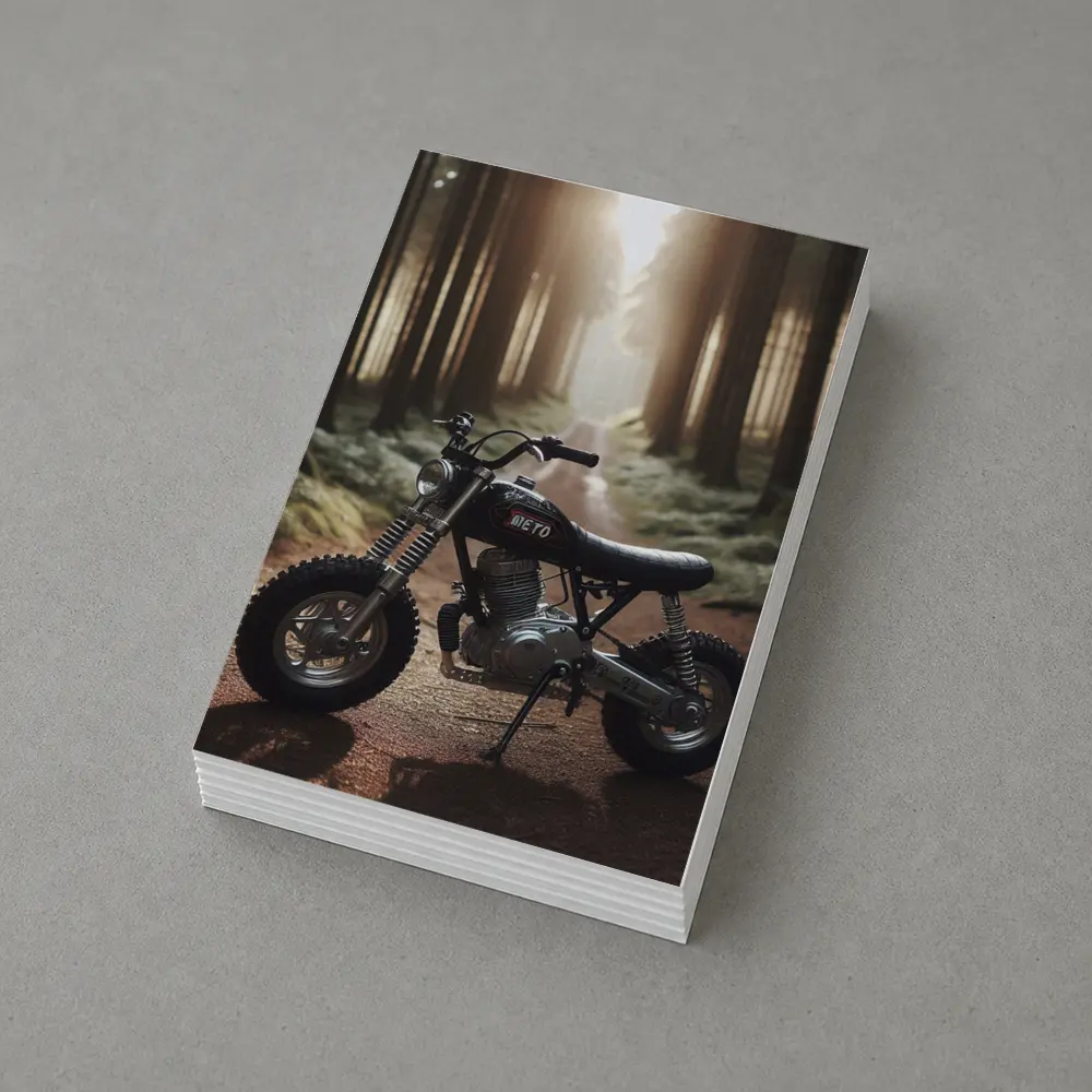 Mini Scrambler Motorcycle Parked Forest Path – Postcards