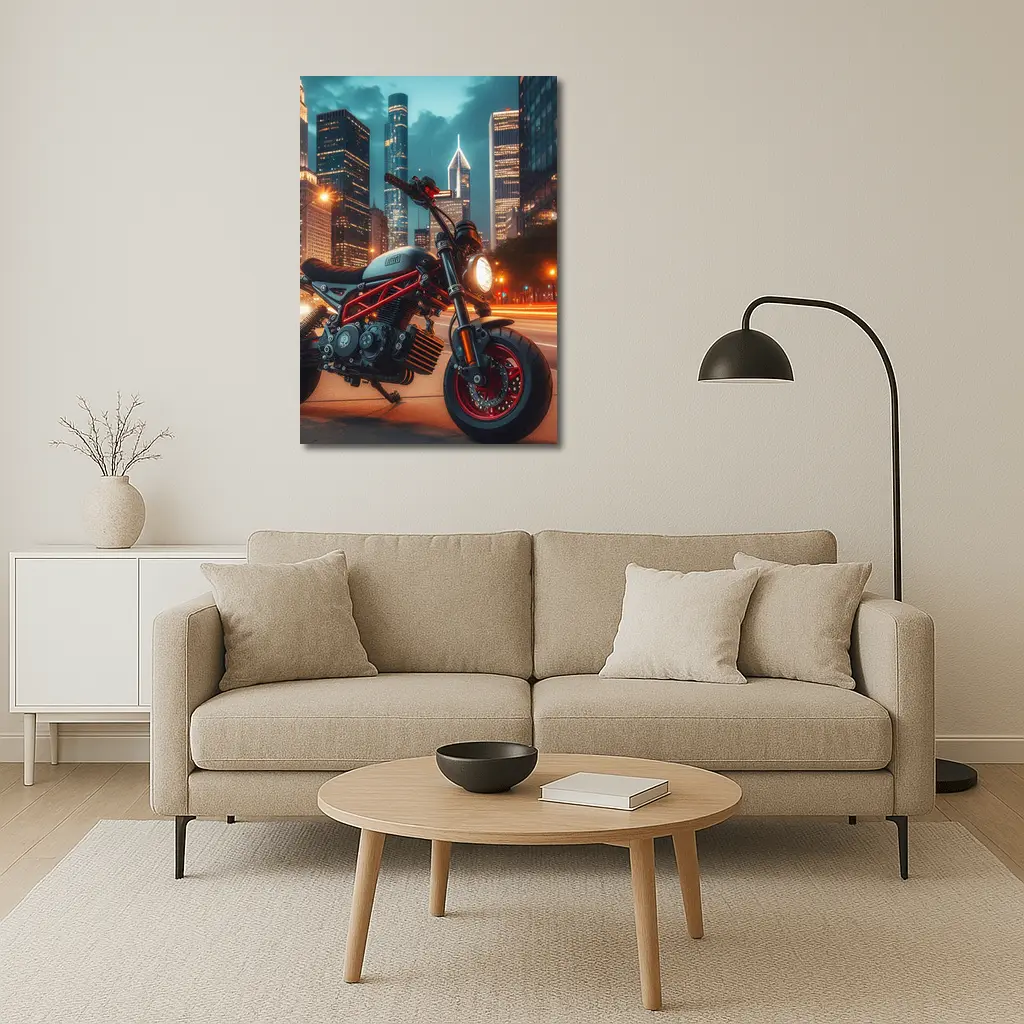 Mini Bike Red Frame City Night – Wall Art