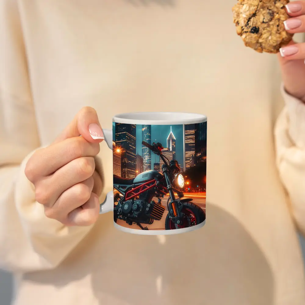 Mini Bike Red Frame City Night – Mugs