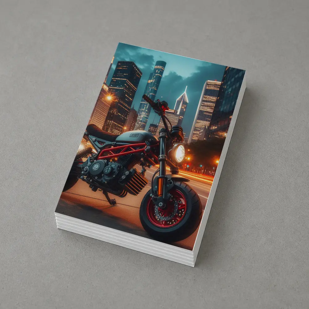 Mini Bike Red Frame City Night – Postcards