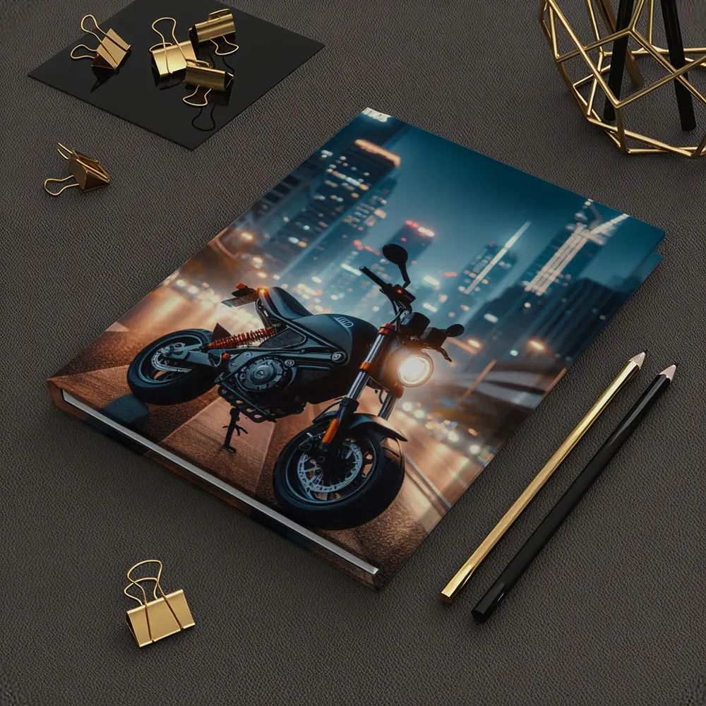 Street Motorcycle Parked City Night Lights – Notebooks