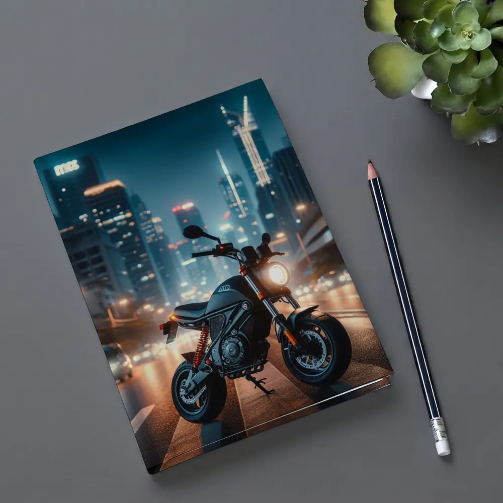 Street Motorcycle Parked City Night Lights – Notebooks