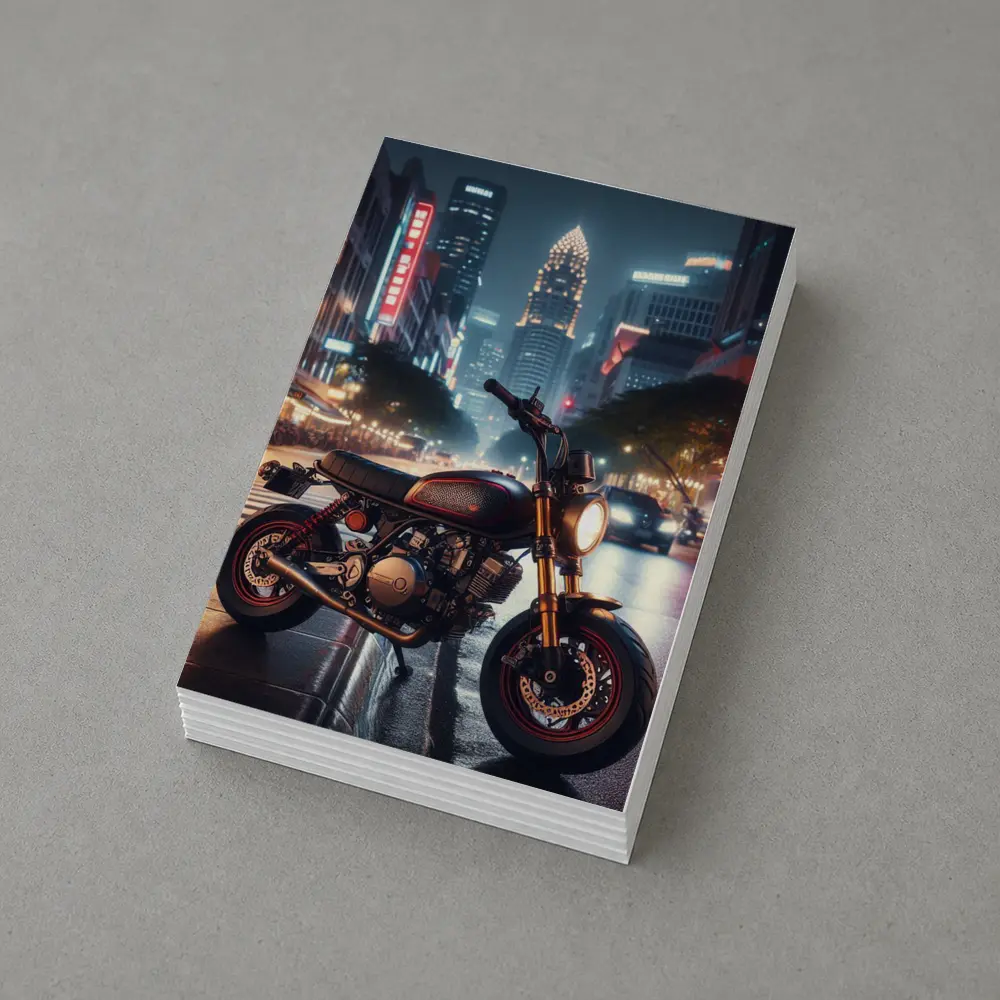 Cafe Racer Motorcycle Glowing City Night Street – Postcards