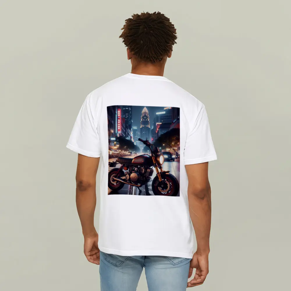 Cafe Racer Motorcycle Glowing City Night Street – T-Shirts
