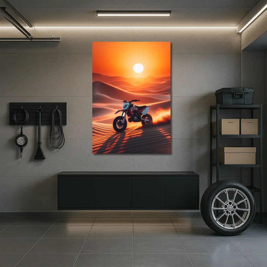 Dirt Bike Riding Desert Dunes Sunset – Wall Art