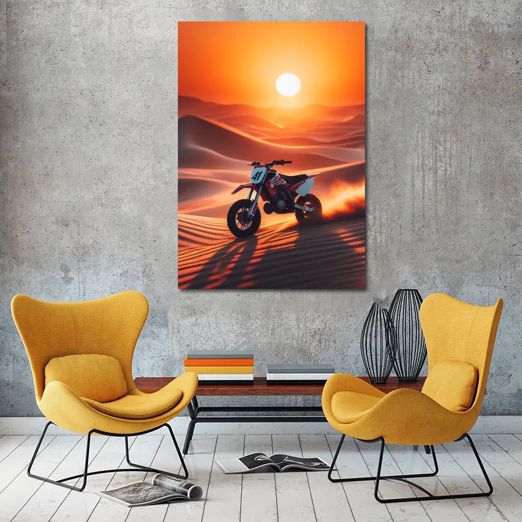 Dirt Bike Riding Desert Dunes Sunset – Wall Art