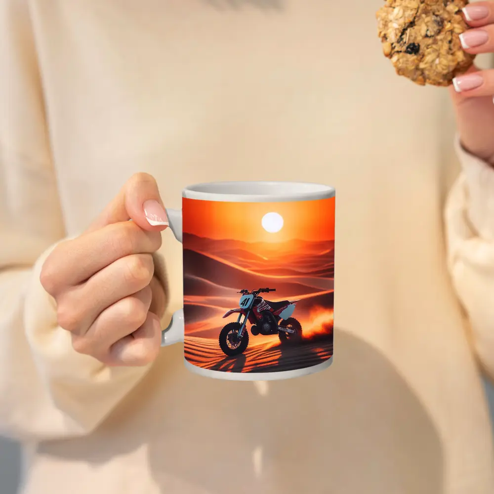 Dirt Bike Riding Desert Dunes Sunset – Mugs
