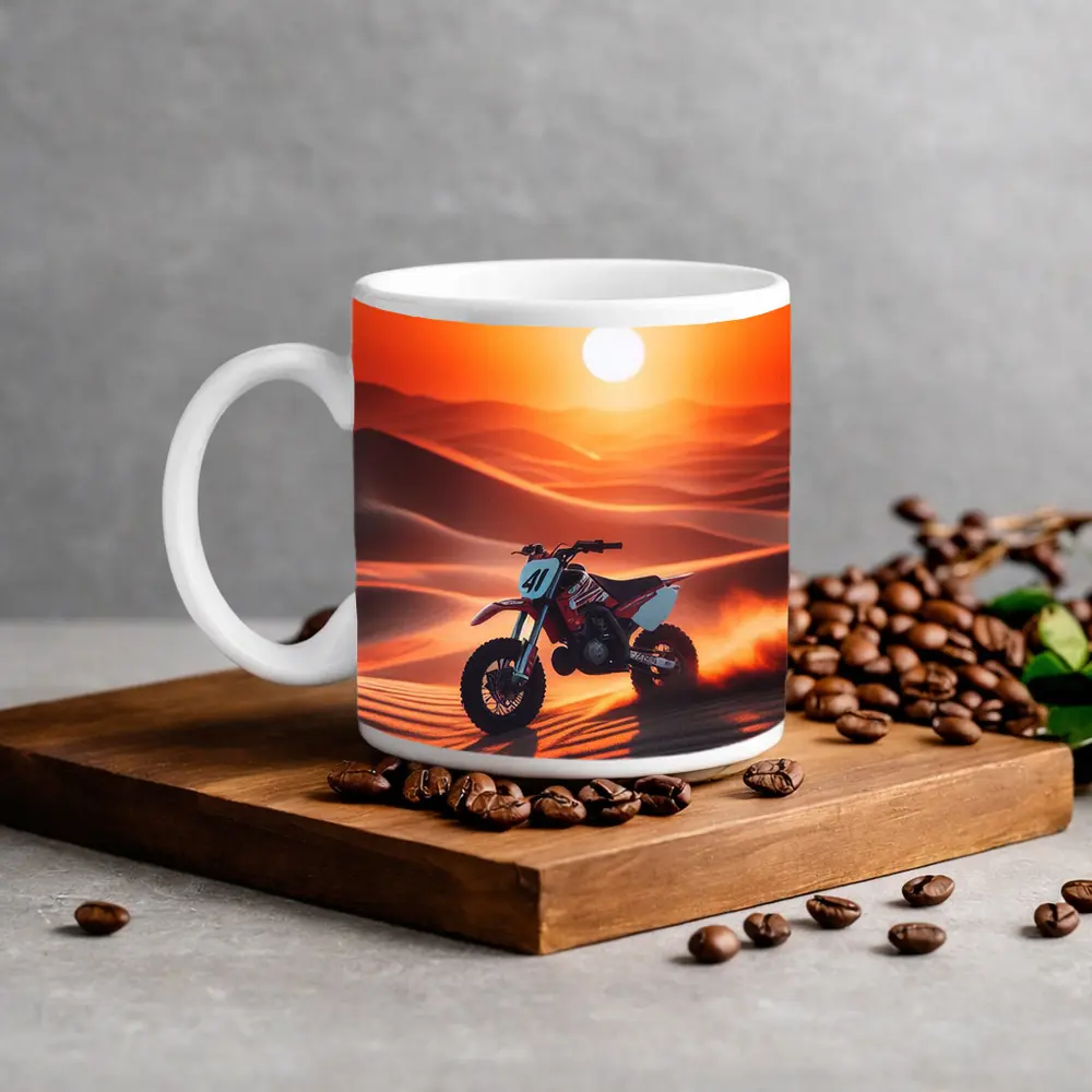 Dirt Bike Riding Desert Dunes Sunset – Mugs