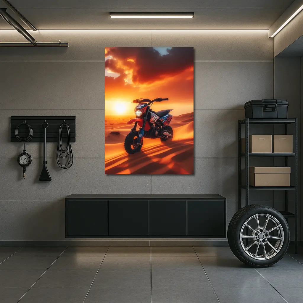 Dirt Bike On Desert Dunes Sunset – Wall Art