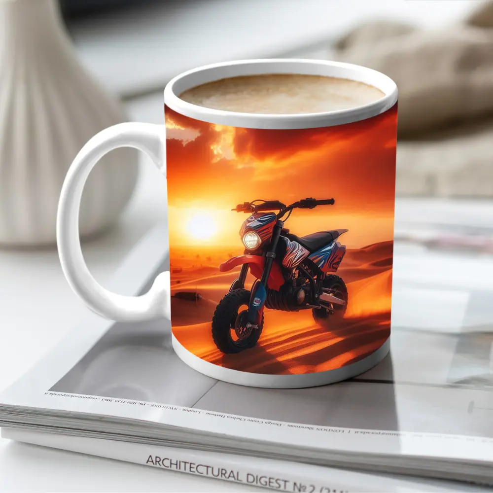 Dirt Bike On Desert Dunes Sunset – Mugs