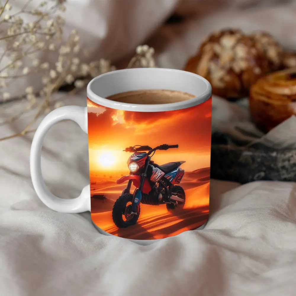 Dirt Bike On Desert Dunes Sunset – Mugs