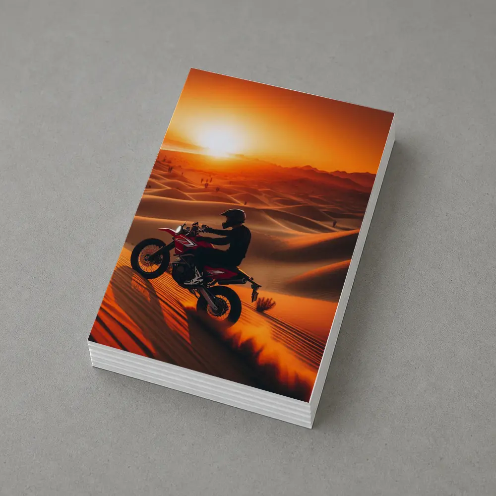 Motocross Rider Drifting Desert Sand Dunes Sunset – Postcards