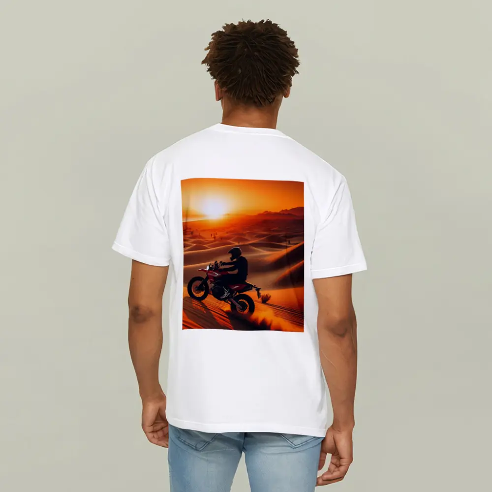 Motocross Rider Drifting Desert Sand Dunes Sunset – T-Shirts
