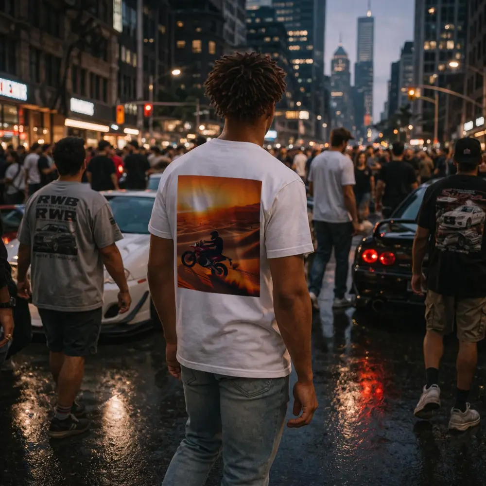 Motocross Rider Drifting Desert Sand Dunes Sunset – T-Shirts