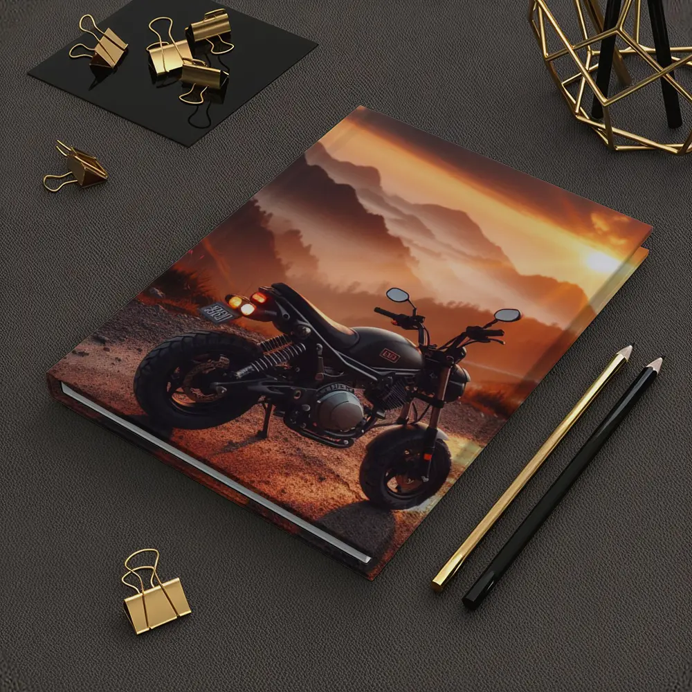 Cafe Racer Motorcycle Mountain Sunset Landscape – Notebooks