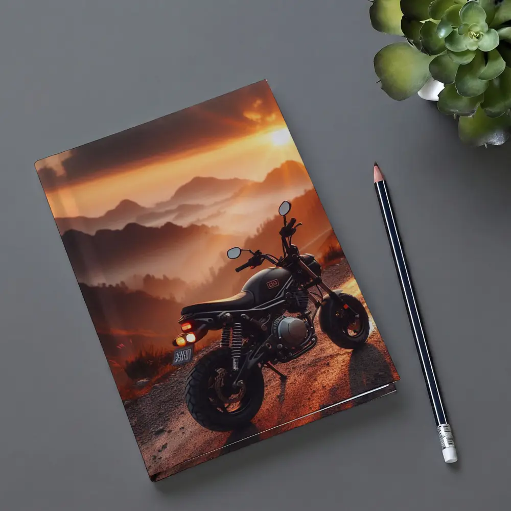 Cafe Racer Motorcycle Mountain Sunset Landscape – Notebooks