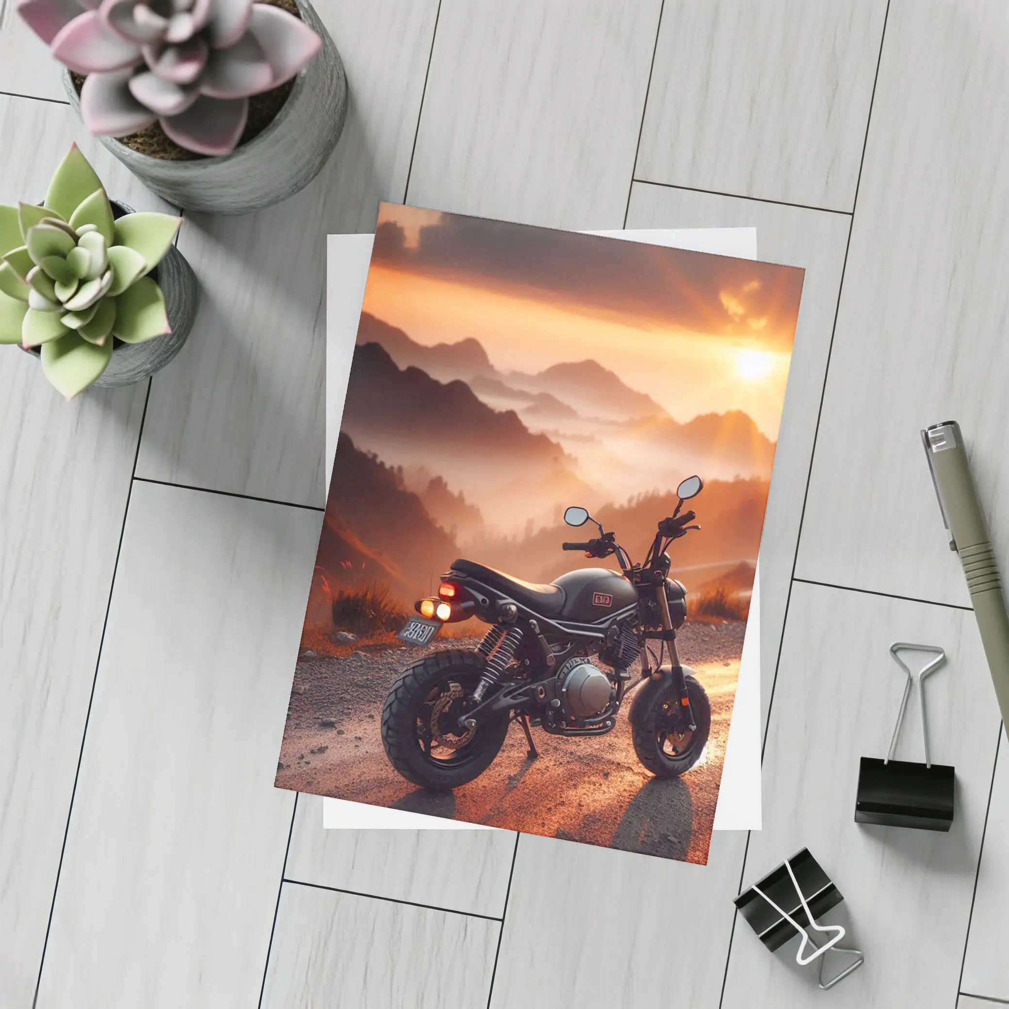 Cafe Racer Motorcycle Mountain Sunset Landscape – Postcards