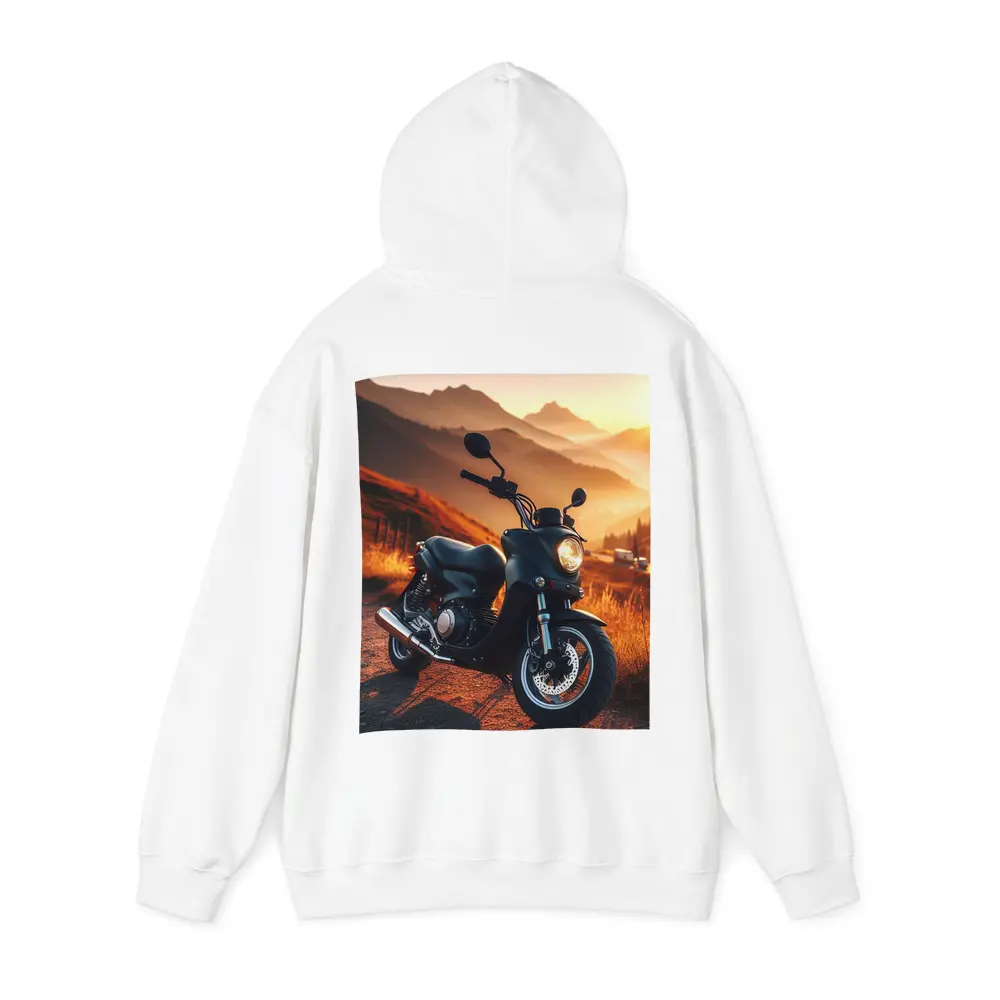 Black Motorcycle Parked Mountain Sunset Road – Hoodies