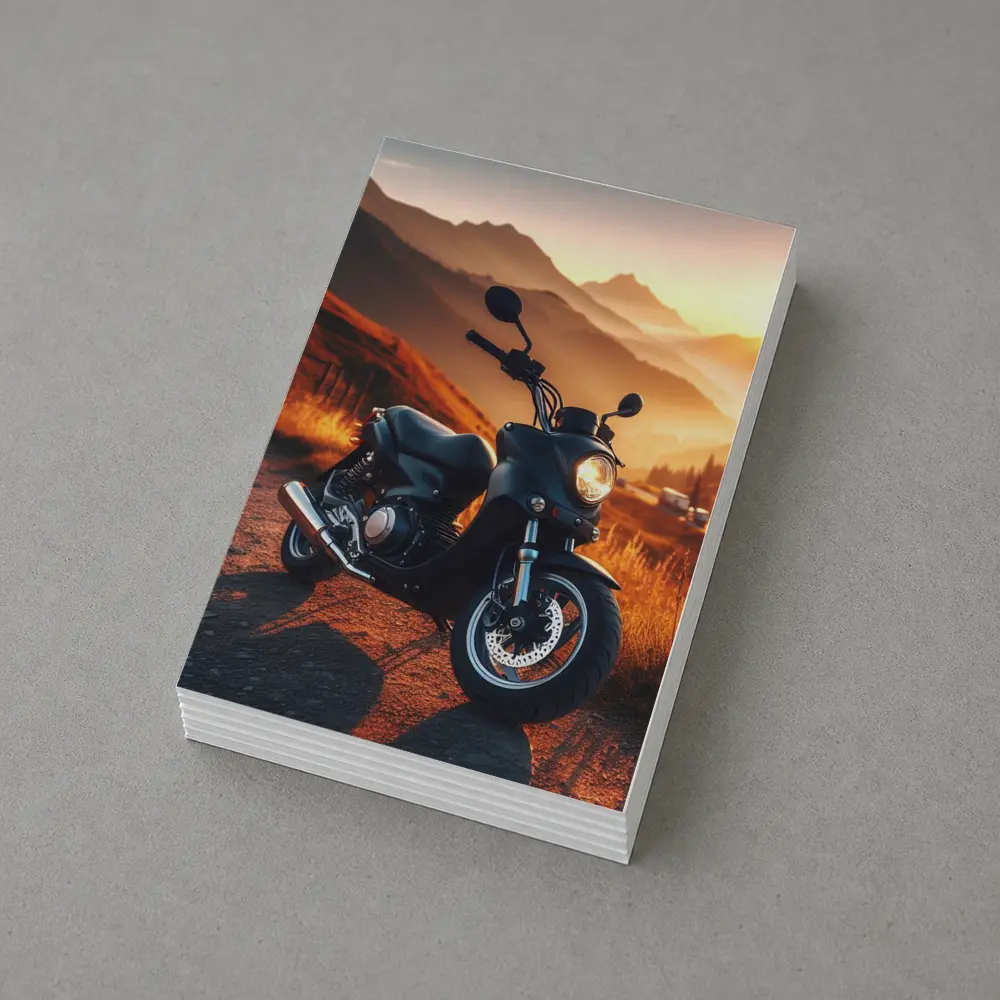 Black Motorcycle Parked Mountain Sunset Road – Postcards