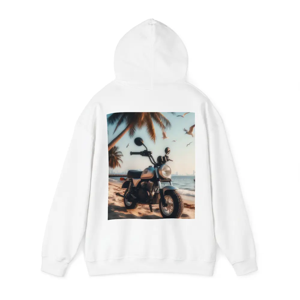 Mini Motorcycle Parked On Tropical Beach – Hoodies