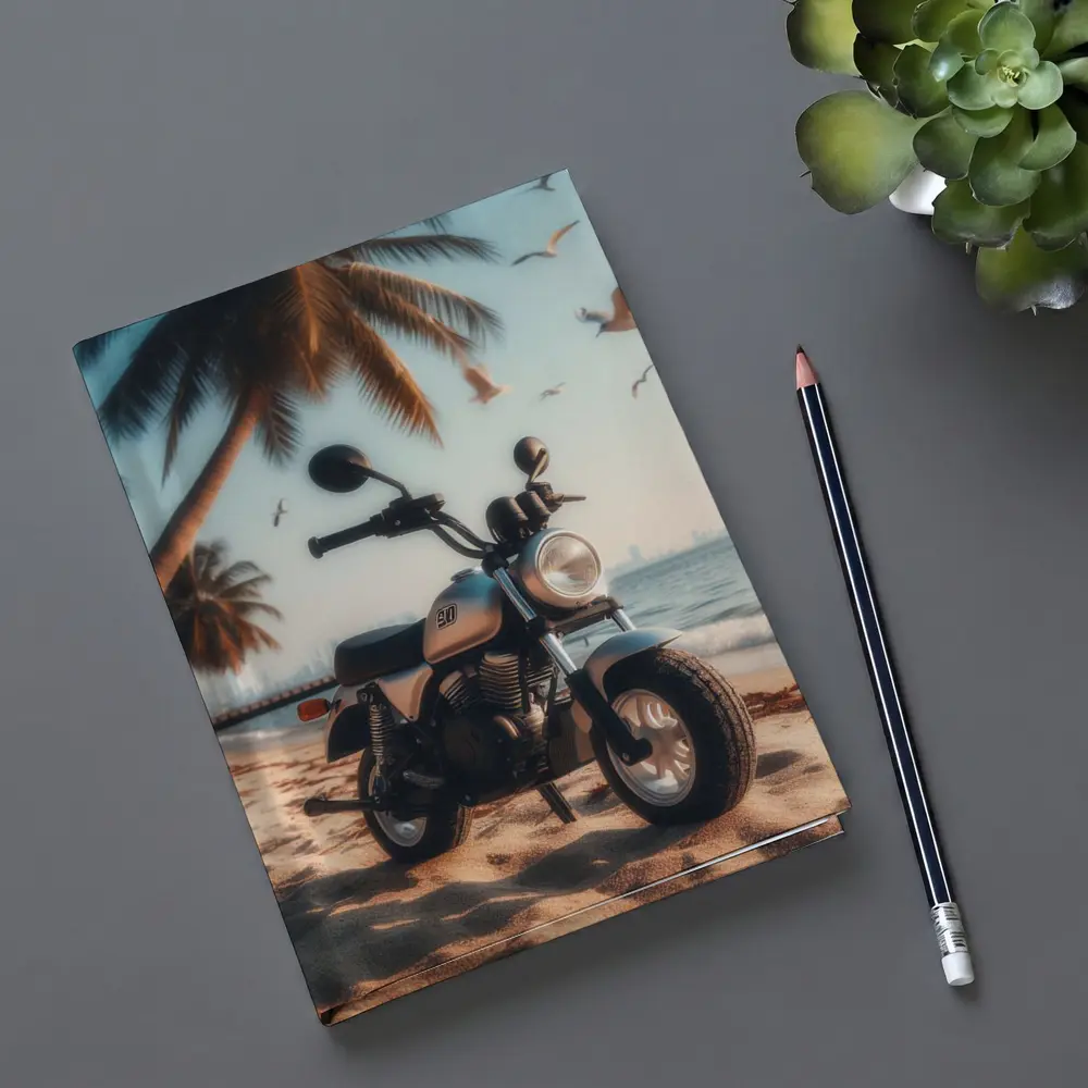 Mini Motorcycle Parked On Tropical Beach – Notebooks