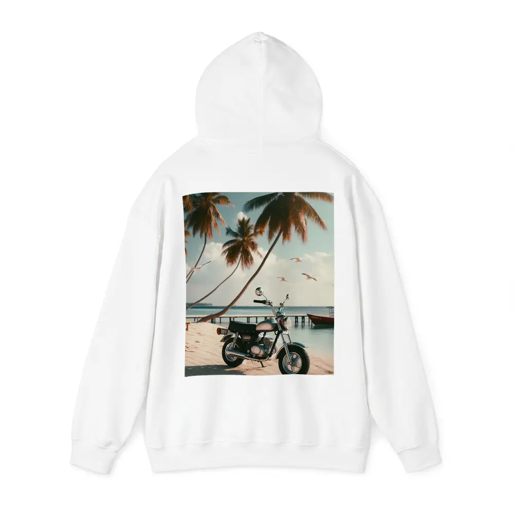 Vintage Motorcycle Parked On Tropical Beach – Hoodies