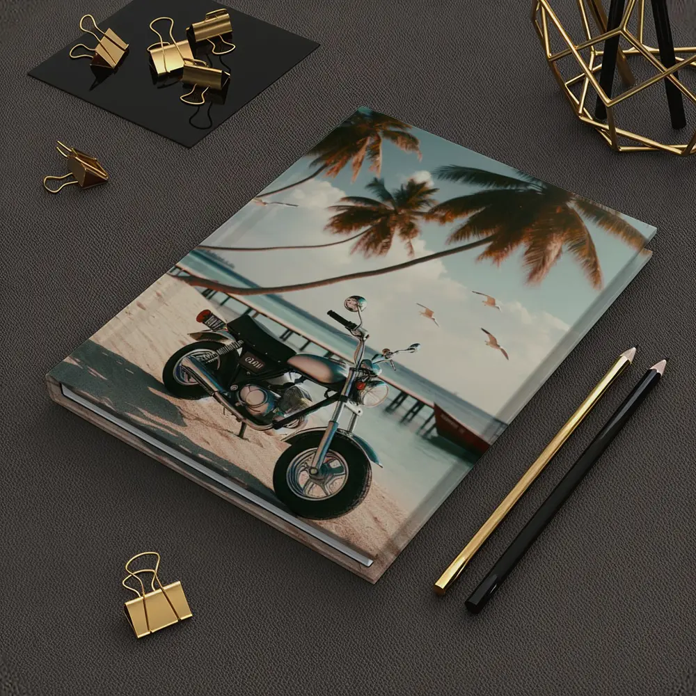 Vintage Motorcycle Parked On Tropical Beach – Notebooks