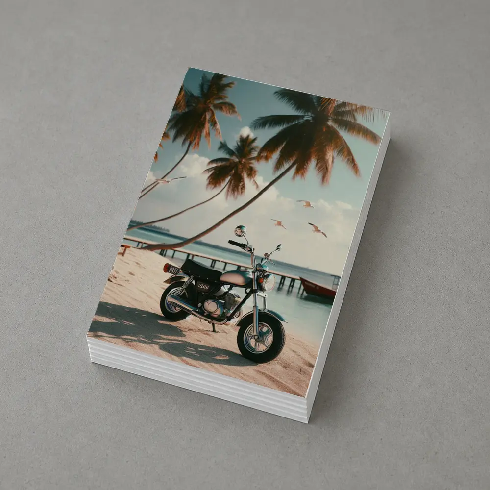 Vintage Motorcycle Parked On Tropical Beach – Postcards
