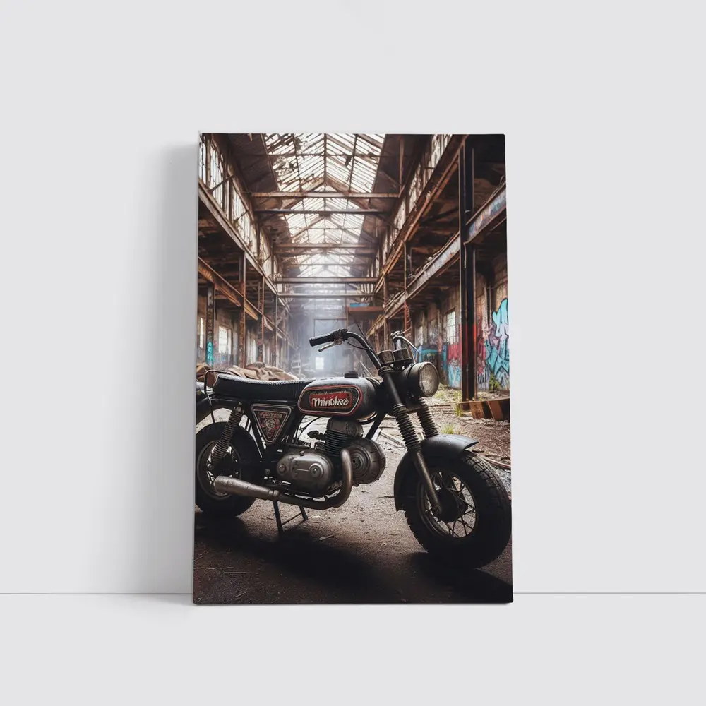Vintage Minibike Parked Inside Abandoned Factory – Wall Art