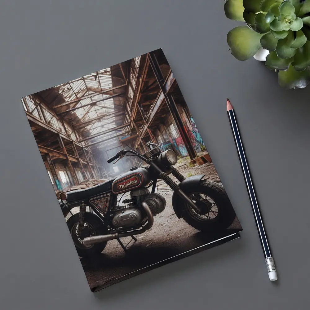 Vintage Minibike Parked Inside Abandoned Factory – Notebooks