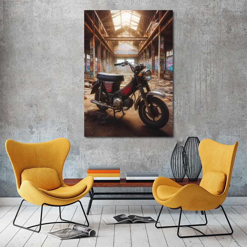 Vintage Motorcycle Abandoned Warehouse Graffiti Walls – Wall Art