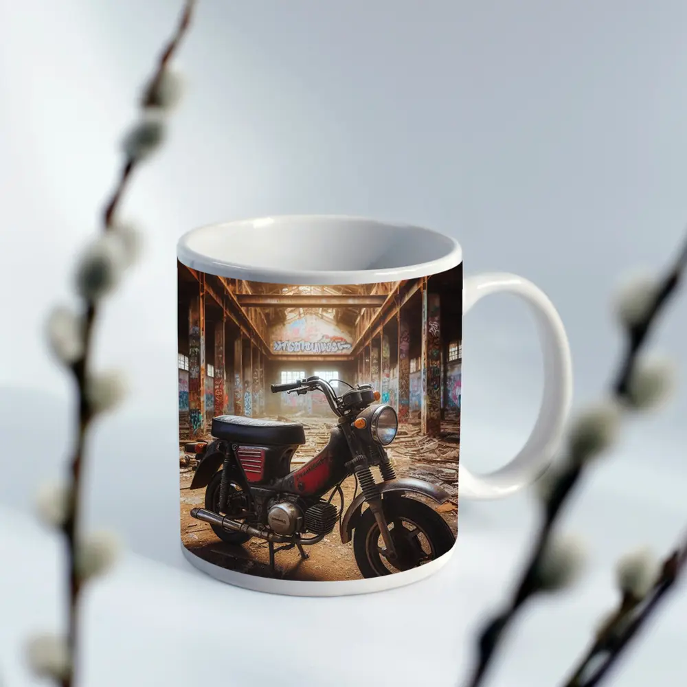 Vintage Motorcycle Abandoned Warehouse Graffiti Walls – Mugs