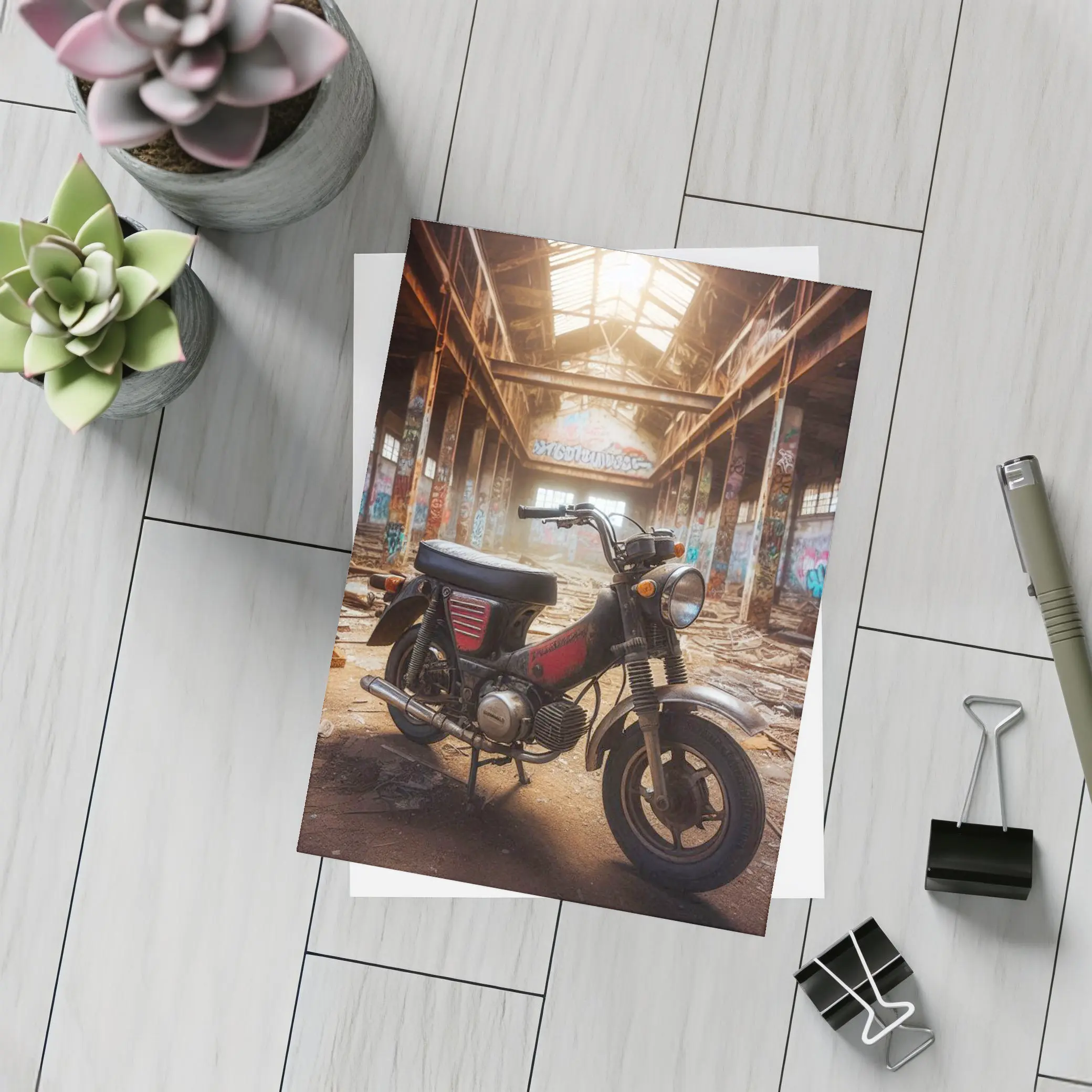 Vintage Motorcycle Abandoned Warehouse Graffiti Walls – Postcards